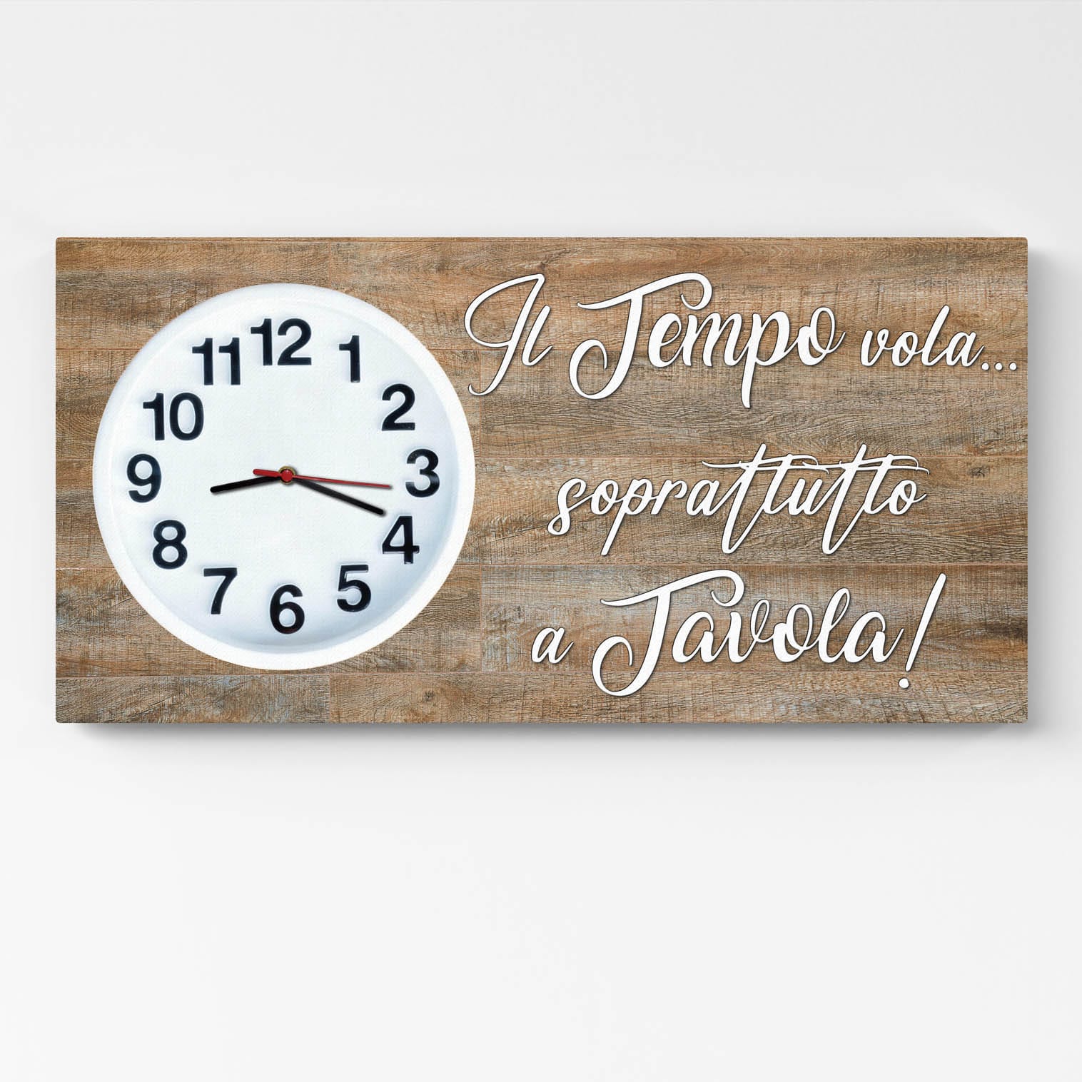 Orologio a parete cucina su tela con scritta “Il tempo vola... soprattutto a tavola”