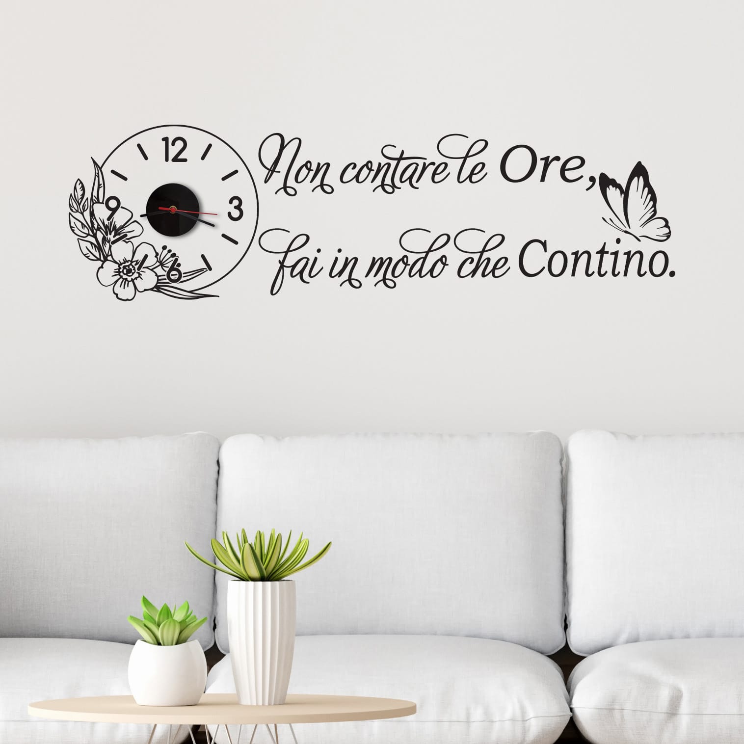 Orologio grande da parete per soggiorno con scritta “Non contare le ore, fai in modo che contino”