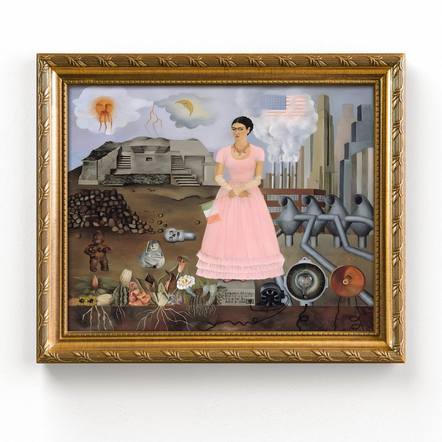 Quadro Frida Kahlo autoritratto su tela con cornice decorativa stampata