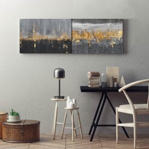 Quadro astratto per soggiorno moderno in ambientazione da studio con decorazioni neutre