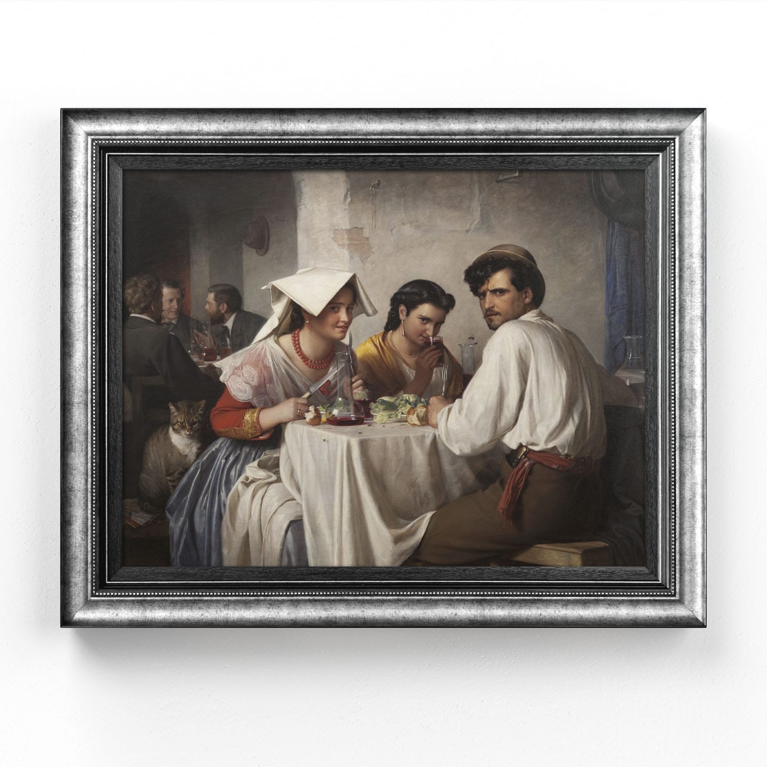 Stampa su tela del quadro In una osteria romana di Bloch con cornice artistica stampata.