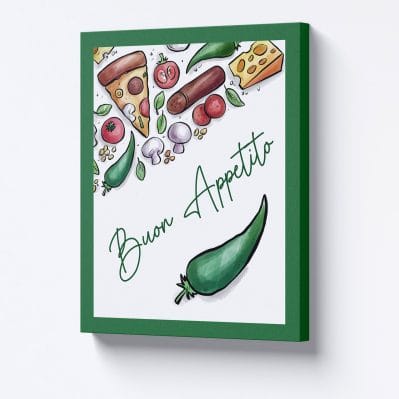 Quadro moderno cucina buon appetito stampato su tela con decorazioni colorate