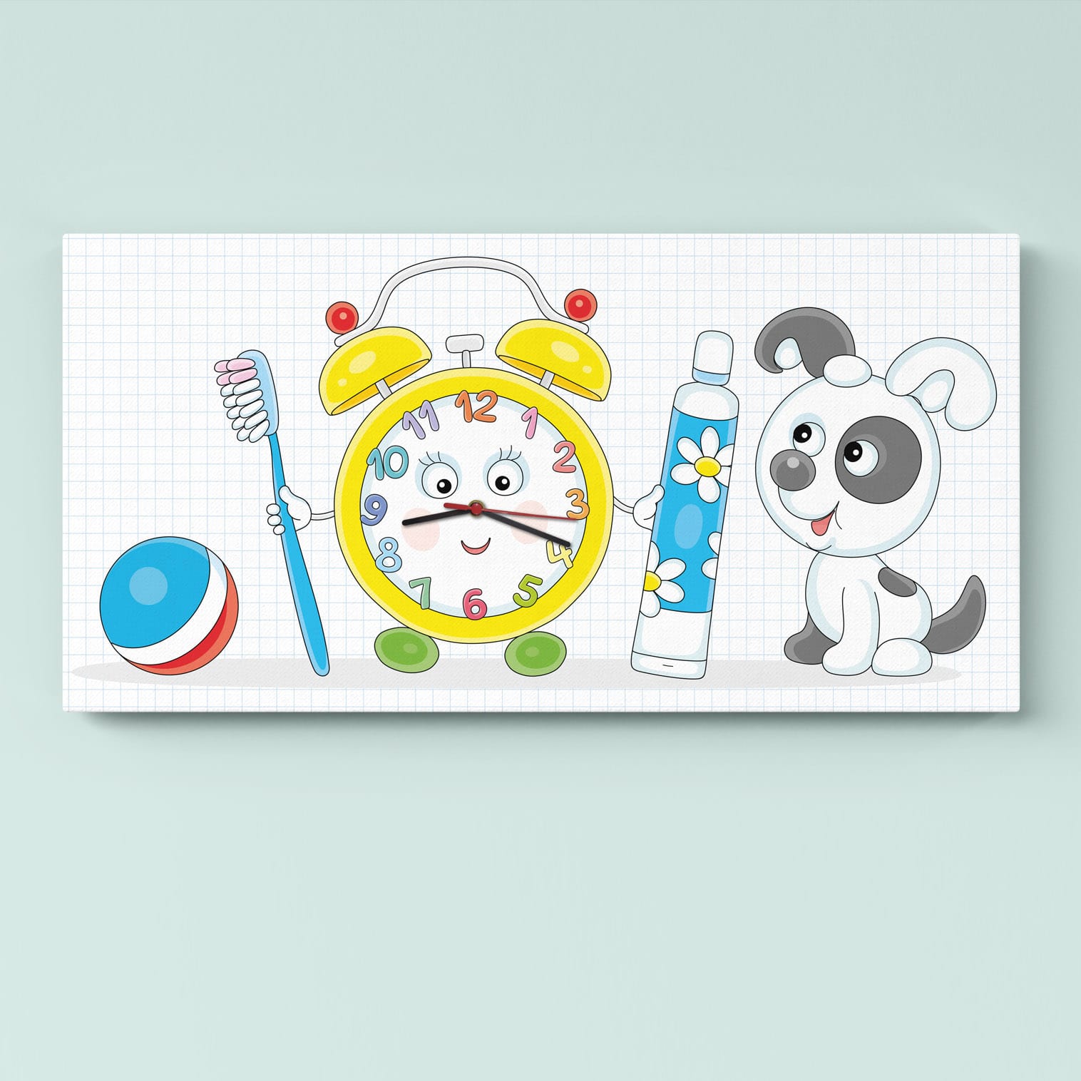 Orologio a muro per cameretta bambini con illustrazioni colorate ed educative.
