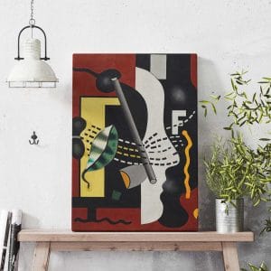 Quadro Nature Morte di Fernand Léger su tela moderna esposto su mensola in soggiorno dal design contemporaneo.