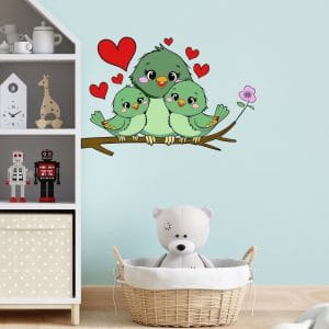 Adesivi murali uccellini cameretta bambini su parete azzurra con decorazione dolce per nursery