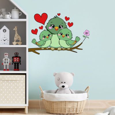 Adesivi murali uccellini cameretta bambini su parete azzurra con decorazione dolce per nursery