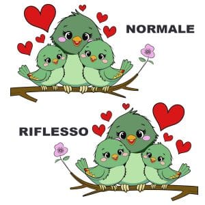 Adesivi murali uccellini versione normale e riflessa per cameretta bambini