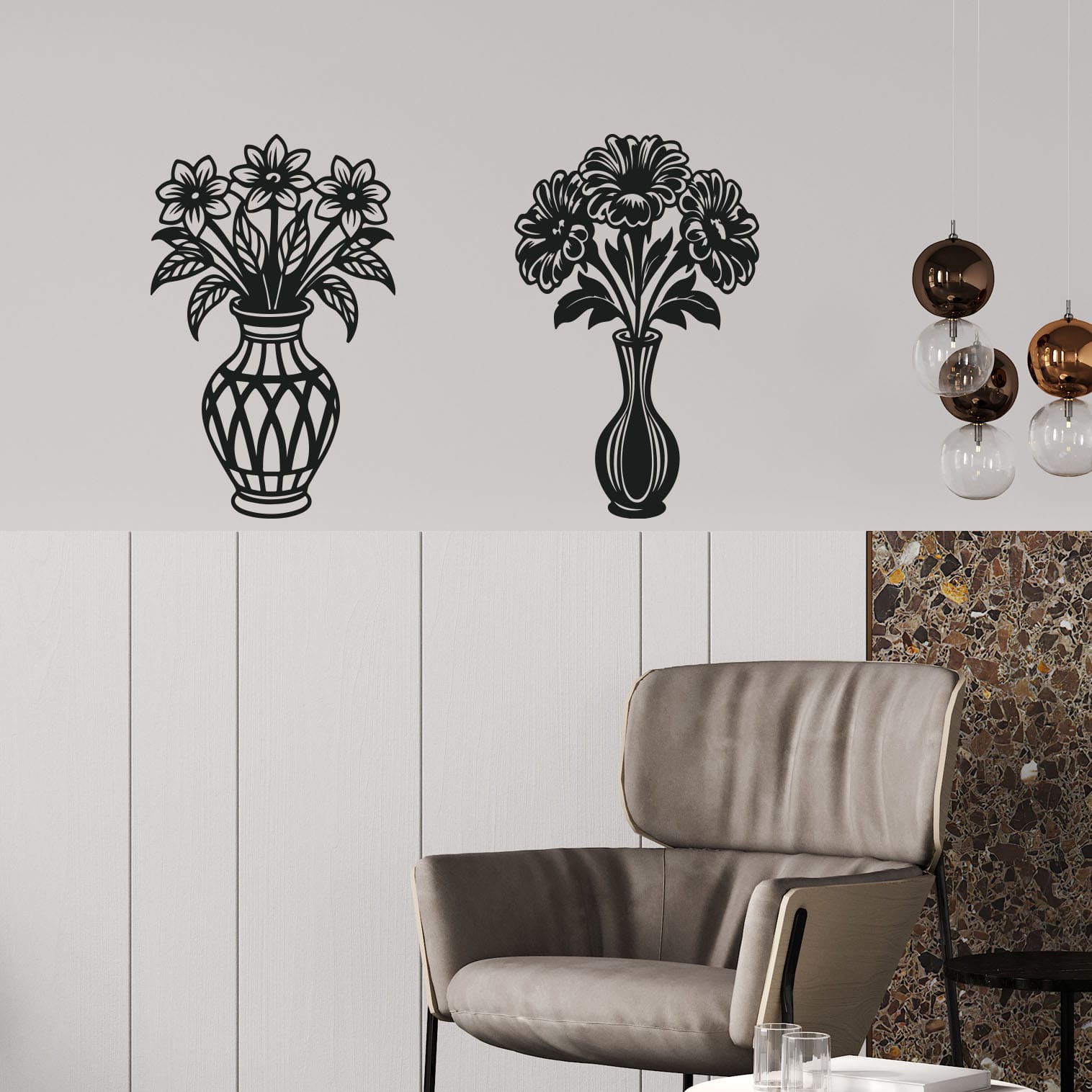 Adesivi murali vasi con fiori decorazione floreale moderna da parete.