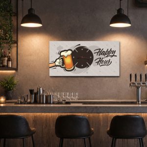 Orologio da parete Happy Hour su tela in bar moderno