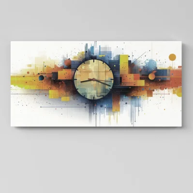 Orologio da parete moderno astratto su tela di 80x40 con design geometrico colorato su tela