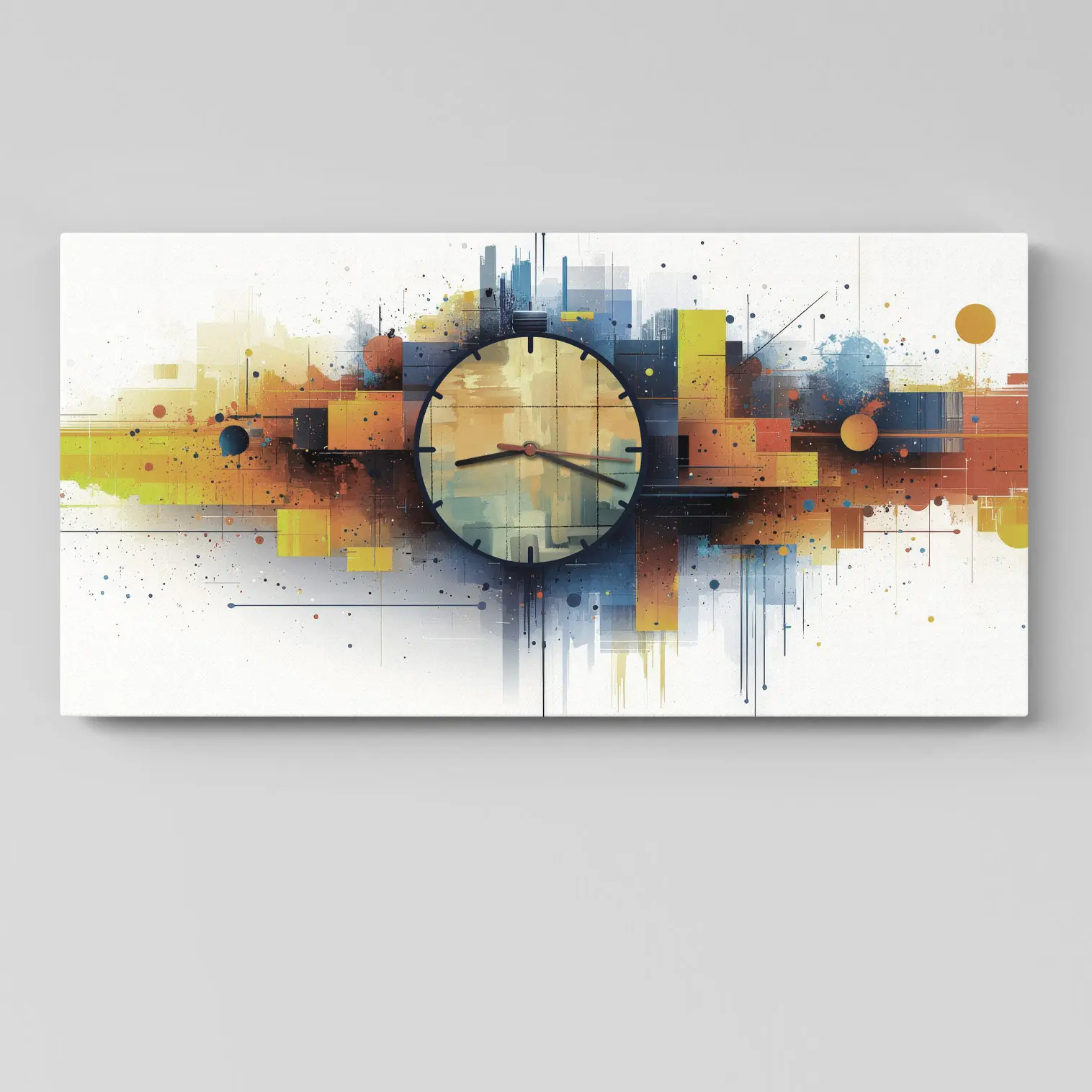 Orologio da parete moderno astratto su tela di 80x40 con design geometrico colorato su tela