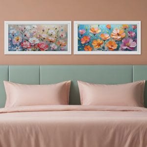 Quadri Floreali per Camera da Letto sopra il letto con stampe floreali su tela.