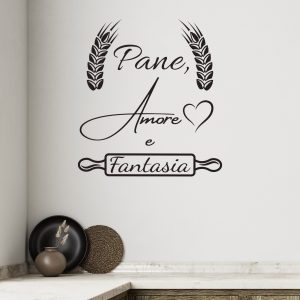Scritta adesiva cucina moderna nera con spighe e mattarello decorativo