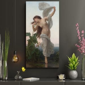quadro donna nudo artistico classico Bouguereau su tela in ambiente moderno scuro