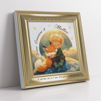 Quadretto prima comunione personalizzato con nome su tela effetto cornice visto in prospettiva