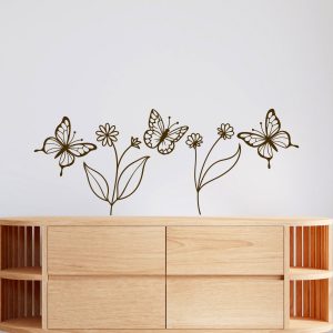Adesivi da parete fiori e farfalle decorazione murale soggiorno sopra credenza