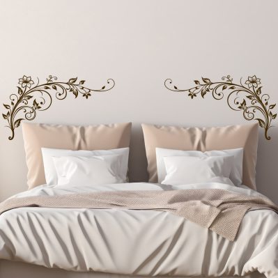Adesivi testata letto floreale marroni per decorazione sopra letto in camera moderna