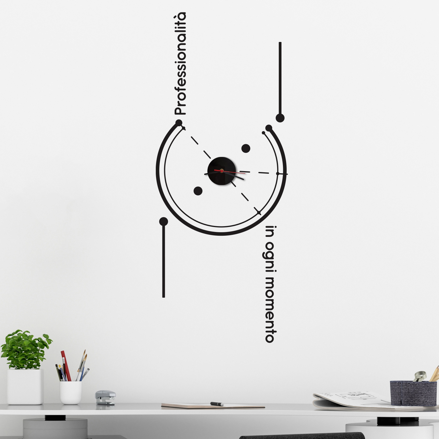 Orologio da parete ufficio moderno nero con adesivi geometrici
