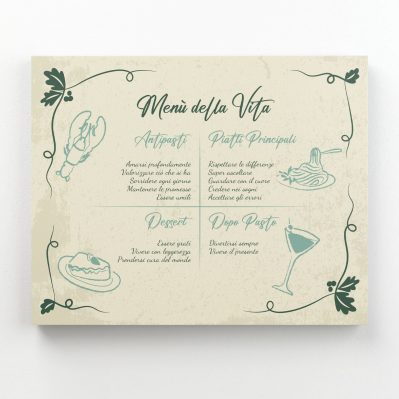 quadro cucina shabby chic con scritte Menù della Vita su tela decorativa elegante