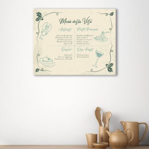 quadro cucina shabby chic con scritte appeso su parete moderna con accessori cucina