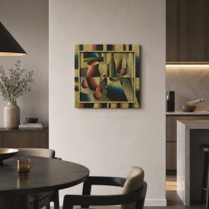 Quadro Arthur Segal Natura Morta cubista appeso in una moderna sala da pranzo elegante.