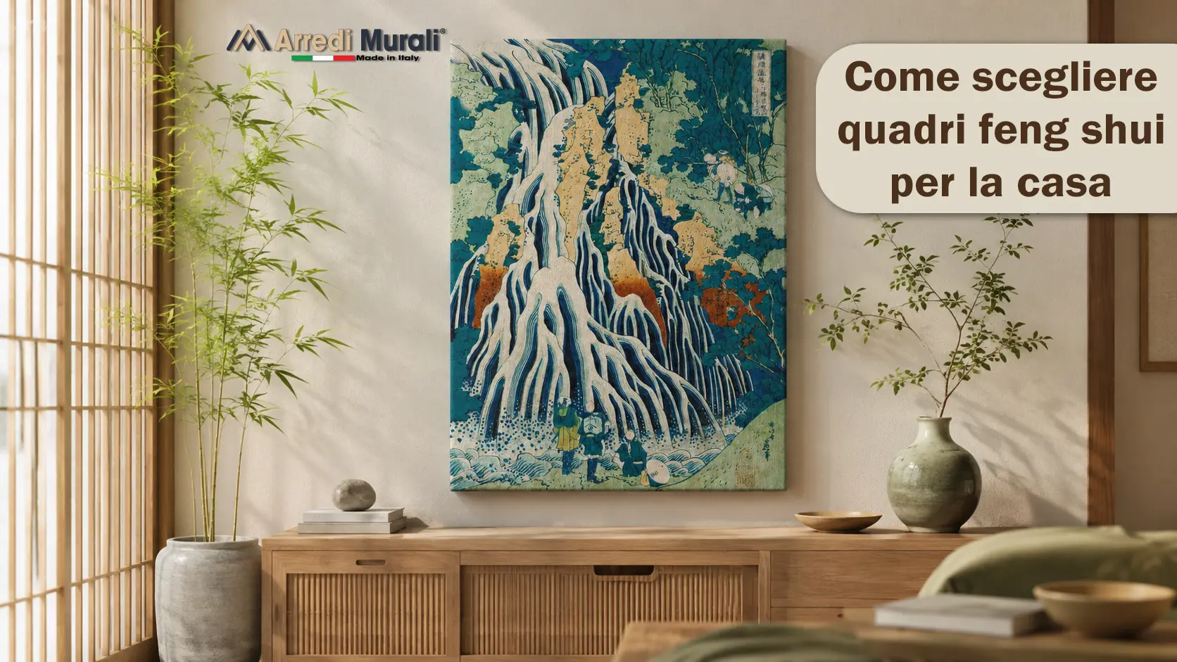 Come scegliere quadri feng shui per la casa con un quadro ispirato alla natura in ambiente zen.