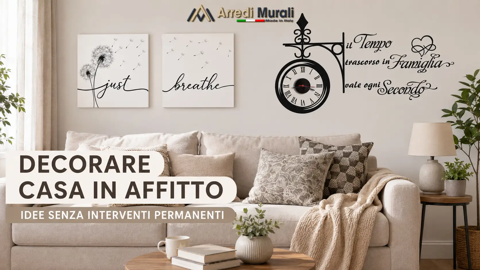 Decorare casa in affitto con quadri su tela e orologio adesivo murale