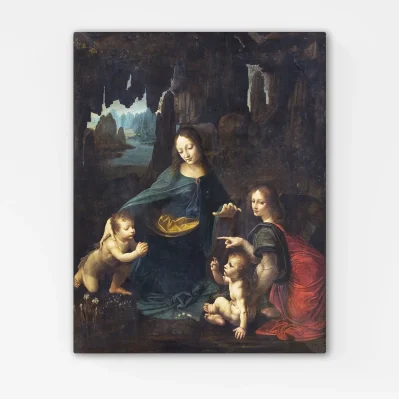 Quadro Vergine delle Rocce Leonardo da Vinci su tela 40x50 cm.